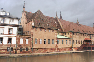 Old Customs House on Ill river bank in Strasbourg city center, France
