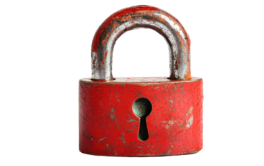 Rusty red lock with a keyhole