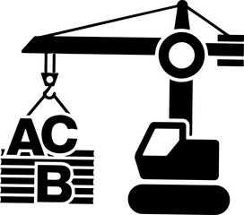  Construction Crane Lifting ABC Blocks - Building Company and Education Logo