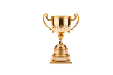 A gleaming golden trophy with ornate details stands on a transparent background, symbolizing achievement and victory. background removed