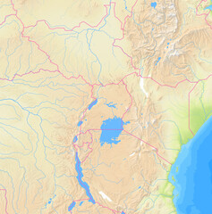 Map of Uganda and surrounding countries without any labels