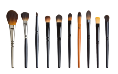 Row of makeup brushes with a variety of colors and sizes