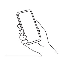 Line Art of Hand Holding Smartphone with Blank Screen