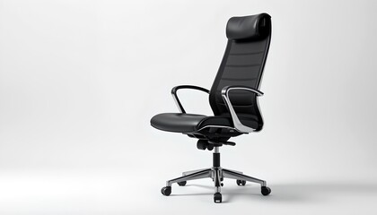 Obraz premium an elegant black leather office chair, perfect for modern workplaces. The chair has a high back, armrests, and a chrome base