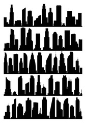 Obraz premium Vector city silhouette collection. Modern urban landscapes. High buildings with windows. Illustration on white background