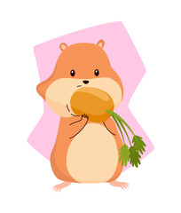 Cartoon hamster. Fluffy domestic pet, funny rodent. Happy home rodent animal. Vector illustration isolated on white background