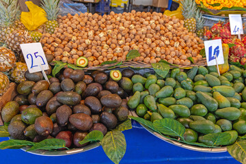 Brown and Green Avocado Big Bunch of Walnuts Farmers Market in Turkey