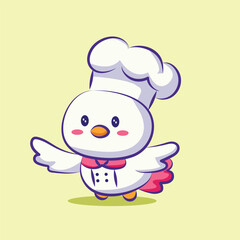 cute cartoon character chicken logo is chef vector design