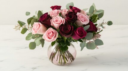 Fototapeta premium Elegant Pink and Burgundy Roses Bouquet