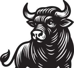 Minimalist Black and White Bull Vector Illustration