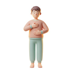 3D character doing mindful breathing exercise