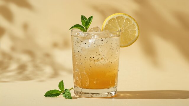 Refreshing summer beverage with lemon and mint.