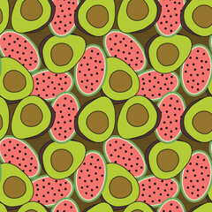 vector watermelon and avocado seamless pattern background design