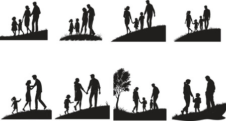 Kids and parents silhouette set