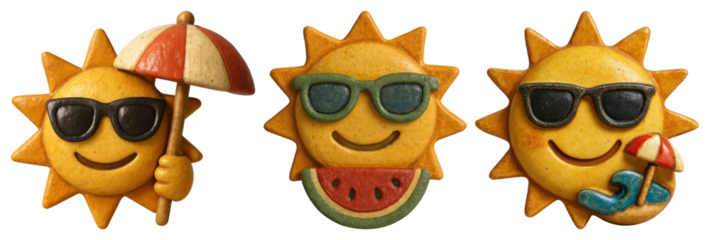 PNG Playful summer sun cookies, element set on transparent background