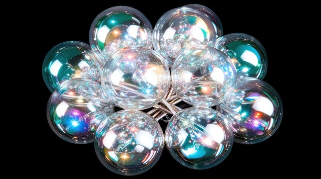 Cluster of iridescent glass orbs