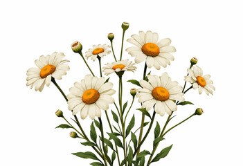 Fototapeta premium Bouquet of white daisies with yellow centers on a white background 