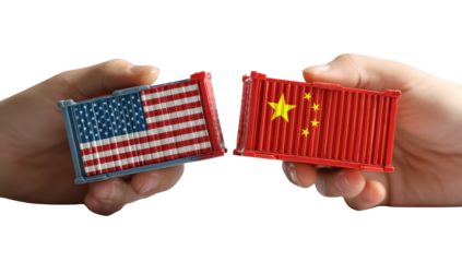 Hand hold container die cut mock up in tariff war concept decoration.