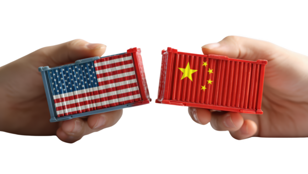 Hand hold container die cut mock up in tariff war concept decoration.