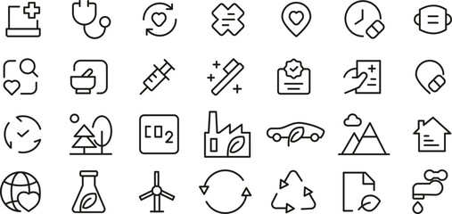 Sustainable Lifestyle Eco-Friendly Icons for a Greener Future.  Downloadable EPS Vector Graphics for Websites and Designs.