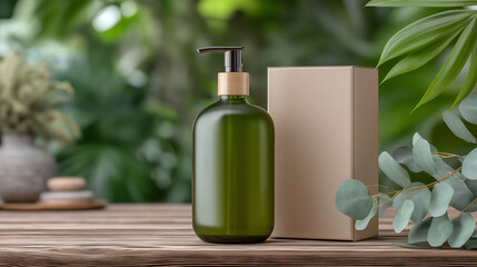 Elegant Green Glass Bottle with Pump Dispenser Mockup