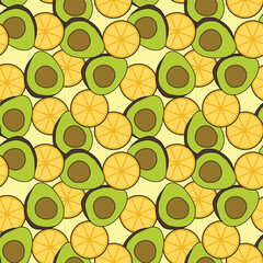 vector avocado and orange slices seamless pattern background design
