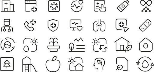 Comprehensive Collection of Healthcare, Nature, and Wellness Line Icons 163 EPS Vector Graphics for Websites and Applications