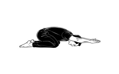 Boy doing yoga icon vector in black color with white background. Boy doing exercise icon.