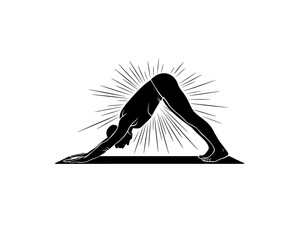 Girl doing yoga icon vector in black color with white background. Girl doing exercise icon.