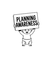 Baby holding planning awareness board icon vector in black color with white background. Planning awareness icon.