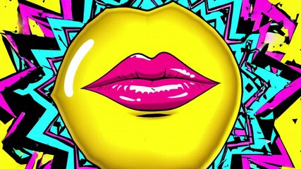 Vibrant pop art animation featuring bold pink lips against a dynamic, colorful background. - Powered by Adobe
