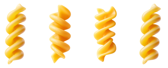 Set of various close-up of a single macaroni noodle isolated on transparent background