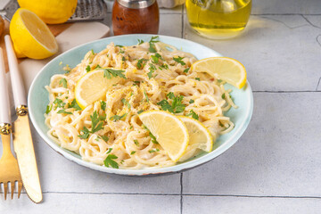 Homemade lemon pepper spaghetti pasta