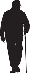 Old Man Walking Silhouette Vector Illustration on Transparent Background