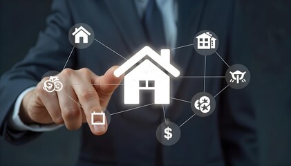 Businessman Interacting with Smart Home Technology Network