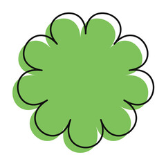 Hand-drawn green flower with solid fill and offset black outline. A playful doodle-style bloom with clean lines and bold character.