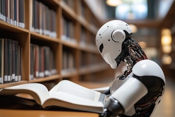 Fototapeta premium The LLM AI gains knowledge from written material.