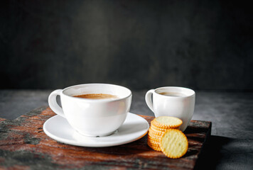 Espresso cup with Americano shot and biscuit breakfast set