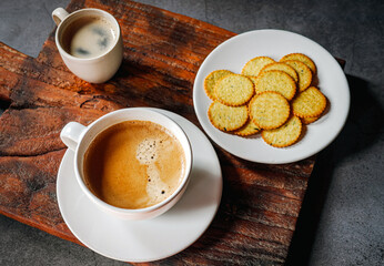 Espresso cup with Americano shot and biscuit breakfast set