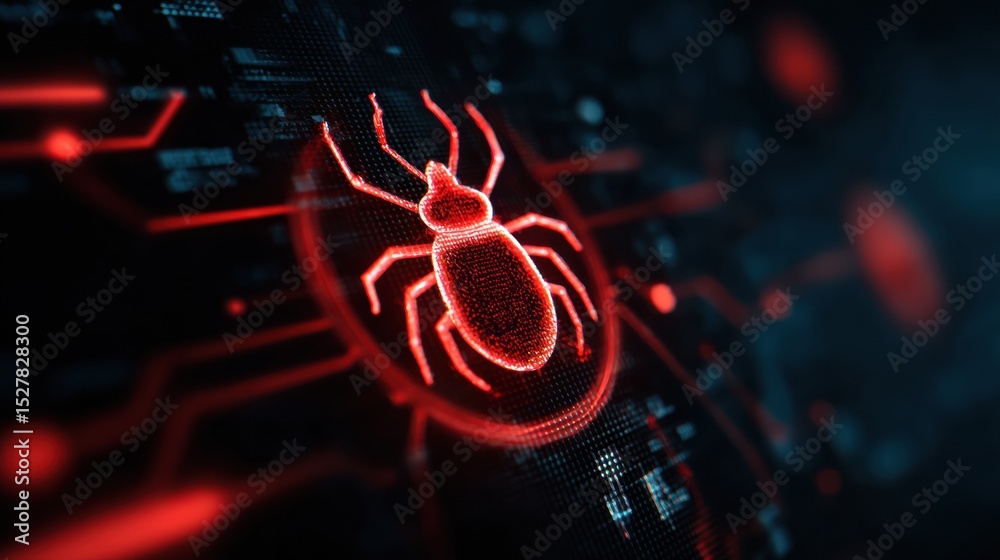 Poster Antivirus Shield Pulsating to Deflect Phishing Bug in a Digital Interface During a Cybersecurity Demonstration