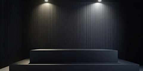 Obraz premium Elegant Dark Matte Stage Area Decor and Studio Interior Rendering with Minimalist Podium Concept