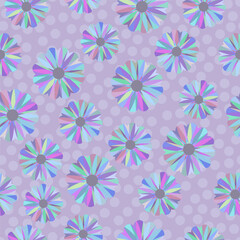 Trendy floral pattern in the style of the 70s with abstract flowers.