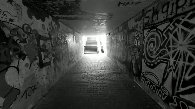 Underground passage. Graffiti. Urban landscapes.