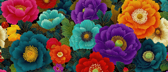 fondo abstracto de flores pintado al estilo retro japonés