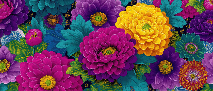 fondo abstracto de flores pintado al estilo retro japon&eacute;s