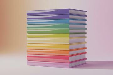 Rainbow stack of colorful books with gradient background for creative inspiration