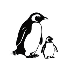 Naklejka premium Cute cartoon mother and baby penguin logo