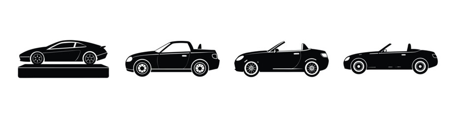 Low-profile sports car silhouette vector on white background