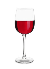 Glass with red wine on white background
