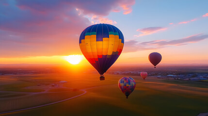 Hot Air Balloons at Sunrise - Aerial View of the Albuquerque International Balloon Fiesta